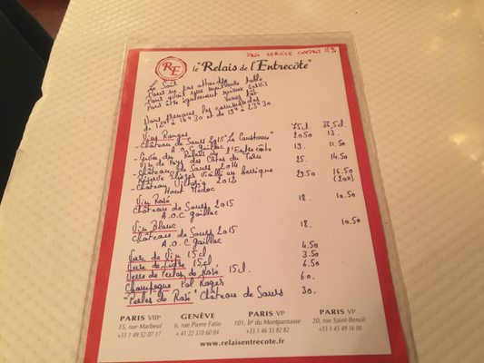 Menu photo 7 Le Relais de l'Entrecôte Paris, 75 Menu photo 7 Le Relais de l'Entrecôte Paris, 75