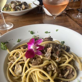 Foretti's - Bucatini noodles with mushrooms and wild boar sausage, the best!!!!! - Italian Near Me - Corona Del Mar, California Foretti's - Bucatini noodles with mushrooms and wild boar sausage, the best!!!!! - Italian Near Me - Corona Del Mar, California