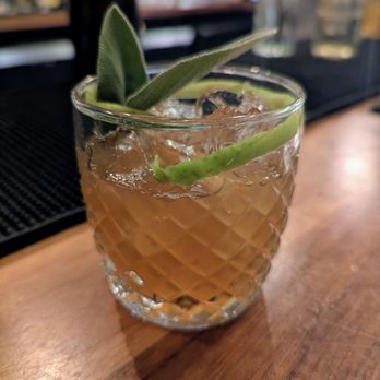 Juniper - BOURBON FOR APPLES: spiced, classic, warming Apple-cinnamon infused Old Forester 86, sage, demerara - New American Near Me - Birmingham, Alabama