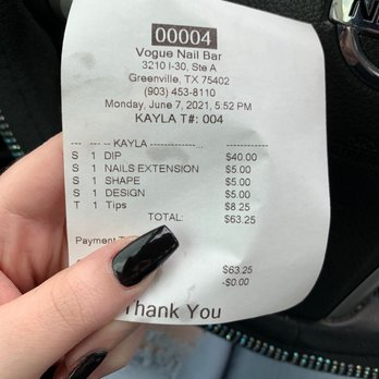 Vogue Nail Bar - Receipt - Nail Salons Near Me - Greenville, Texas
