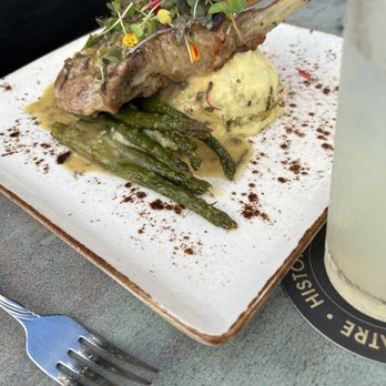Riverwalk Cafe & Oyster Bar - Double pork chop with Asparagus and mashed potatoes. - Seafood Near Me - Stuart, Florida Riverwalk Cafe & Oyster Bar - Double pork chop with Asparagus and mashed potatoes. - Seafood Near Me - Stuart, Florida