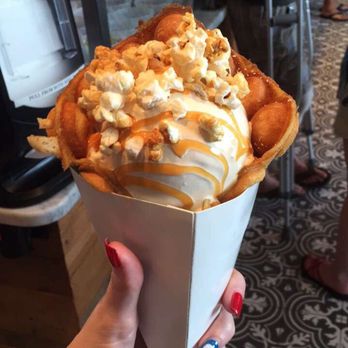 Milkcraft - Salted caramel in a bubble cone - Desserts Near Me - Fairfield, Connecticut