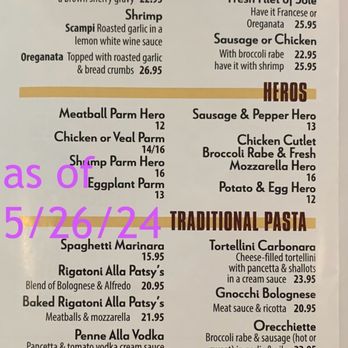 Patsy's Pizzeria - menu as of 5/26/24 - Pizza Near Me - Whitestone, New York Patsy's Pizzeria - menu as of 5/26/24 - Pizza Near Me - Whitestone, New York
