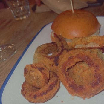 Bareburger - Rockville Centre - Side Onion Rings and Turkey cheese burger - New American Near Me - Rockville Centre, New York