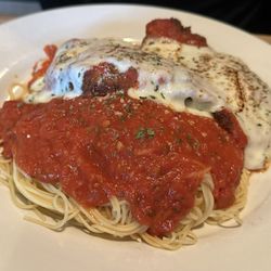 Veal parmigiana with angel hair pasta