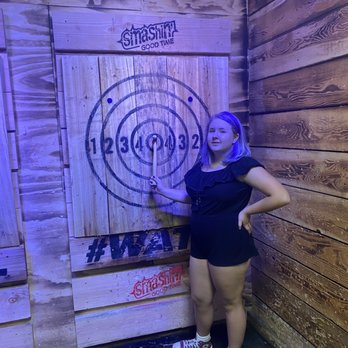 Smashin' Good Time - Yes - girls can absolutely throw and hit the bullseye! - Axe Throwing Near Me - Sparks, Nevada Smashin' Good Time - Yes - girls can absolutely throw and hit the bullseye! - Axe Throwing Near Me - Sparks, Nevada