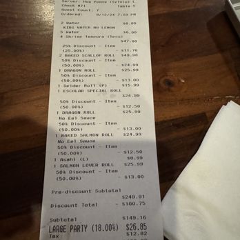 Hikari Sushi - Bill - Sushi Bars Near Me - Simi Valley, California