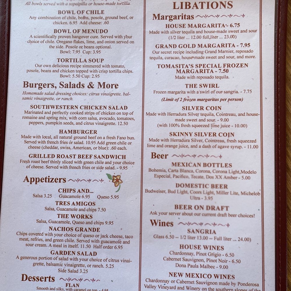 Tomasita's - Menu 2 - New Mexican Cuisine Near Me - Santa Fe, New Mexico Tomasita's - Menu 2 - New Mexican Cuisine Near Me - Santa Fe, New Mexico