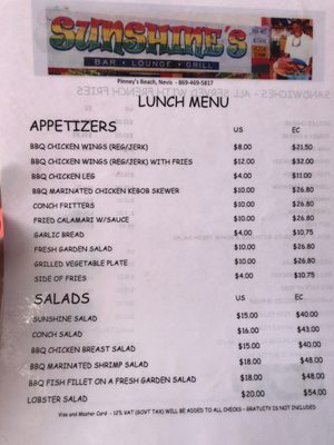 Menu photo 3 Sunshine Grill St Kitts, SA