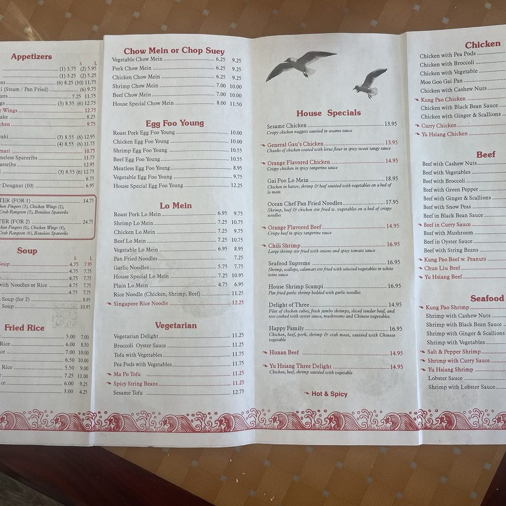 Ocean Chef - Inside of menu - Chinese Near Me - Plymouth, Massachusetts