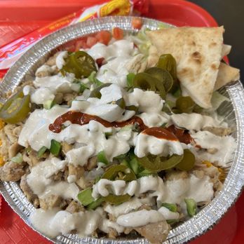 The Halal Guys - Regular Chicken Platter - plenty of food , generous portion at $12.49 - Middle Eastern Near Me - Riverside, California