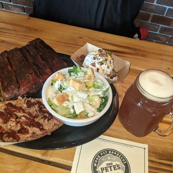 BBQ Pete's - This is the $14. Comes w/pork ribs, two pieces of chicken and about a quarter of a pound of pulled pork+ 2 sides - Barbeque Near Me - Kent, Washington BBQ Pete's - This is the $14. Comes w/pork ribs, two pieces of chicken and about a quarter of a pound of pulled pork+ 2 sides - Barbeque Near Me - Kent, Washington