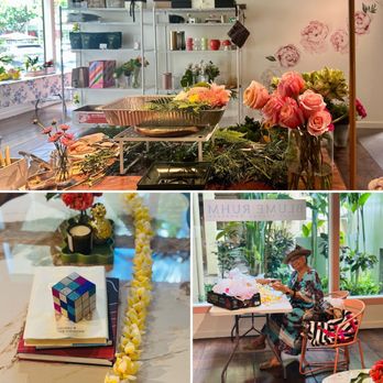 Blume Ruhm Floral Lounge - Aunty stringing lei and fresh flowers abound! - Florists Near Me - Honolulu, Hawaii