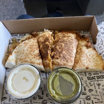 Guac Shop Mexican Grill - Chicken Quesadilla with rice and fajitas - Tacos Near Me - Jericho, New York