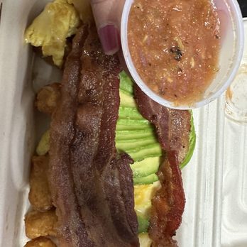 Yes Donuts OC - Bacon breakfast bowl with salsa on side (I ask for crispy bacon) - Donuts Near Me - Santa Ana, California