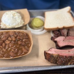 Dee Willie’s BBQ  - 2 meats- ribs, brisket. Beans & baked potato salad.
