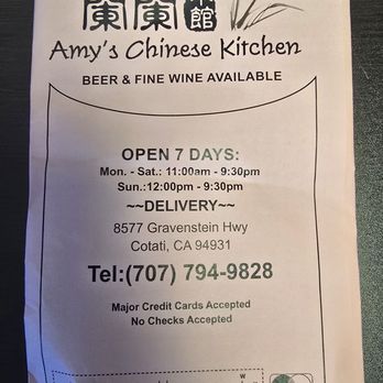 Amy's Chinese Kitchen - Menu - Chinese Near Me - Cotati, California