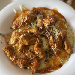 Mj's Raw Bar and Grille - Chicken and Grits with sweet chili sauce