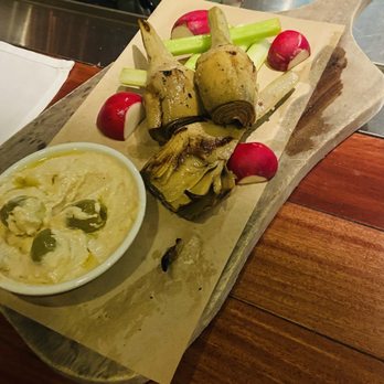 Seasons 52 - Grilled Artichokes with Preserved Lemon Hummus - New American Near Me - Jacksonville, Florida Seasons 52 - Grilled Artichokes with Preserved Lemon Hummus - New American Near Me - Jacksonville, Florida