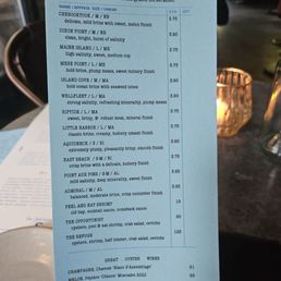 Raw oyster menu