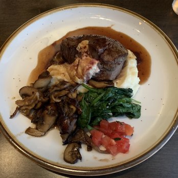 Montarra - 6 oz. Filet "Montarra style" with garlic mashed potatoes - New American Near Me - Algonquin, Illinois Montarra - 6 oz. Filet "Montarra style" with garlic mashed potatoes - New American Near Me - Algonquin, Illinois