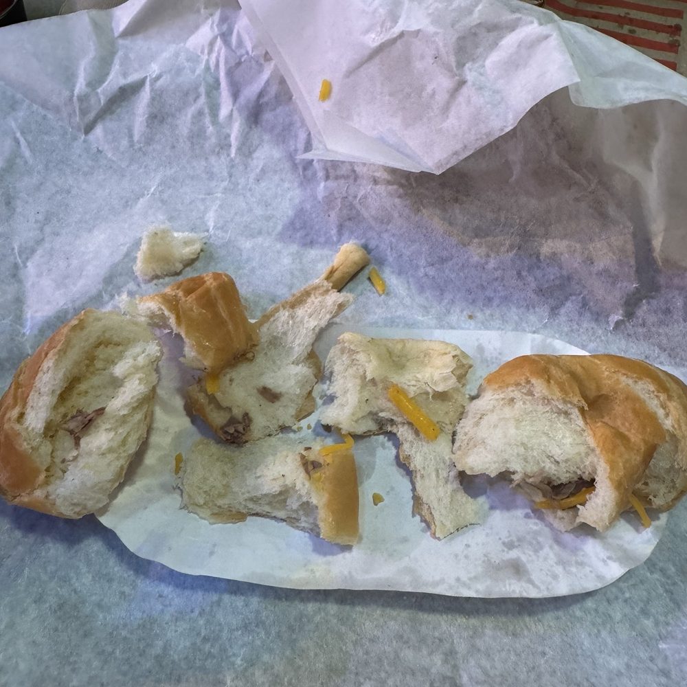 Croissant after the beef was eaten showing too much bread to beef ratio.