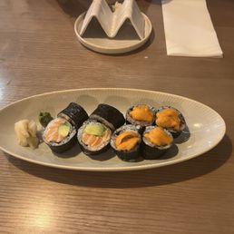 2 maki rolls: salmon avocado, wagyu with uni 2 maki rolls: salmon avocado, wagyu with uni