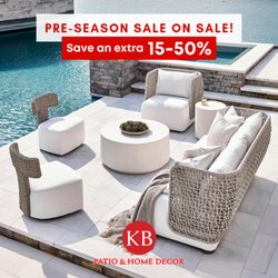 KB Patio & Home Decor - Transform your outdoor living spaces with KB Patio's Pre-Season Sale-on-Sale. Take an extra 15% to 50% off luxury furniture and decor.