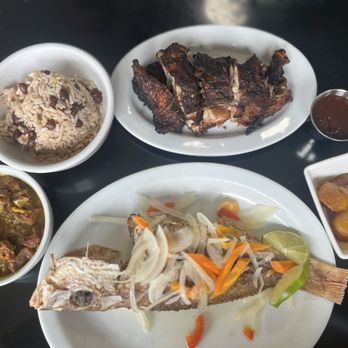 Clive's Cafe - Curry Goat, Rice & Peas, Jerk Chicken, Sweet Plantains, & Red Snapper Escovitch - Caribbean Near Me - Miami, Florida