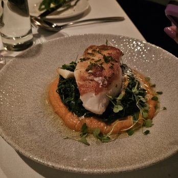 Tarbell's - Seabass with sweet potato and spinach puree. - New American Near Me - Phoenix, Arizona