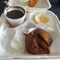 The plantains with a side of black beans and the cream. Dip your plantain into the beans and then into the cream Yum Yum. The plantains with a side of black beans and the cream. Dip your plantain into the beans and then into the cream Yum Yum.