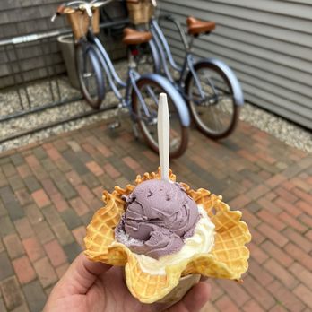 The Juice Bar - Two scoop waffle bowl with coconut and black raspberry. - Ice Cream & Frozen Yogurt Near Me - Nantucket, Massachusetts The Juice Bar - Two scoop waffle bowl with coconut and black raspberry. - Ice Cream & Frozen Yogurt Near Me - Nantucket, Massachusetts