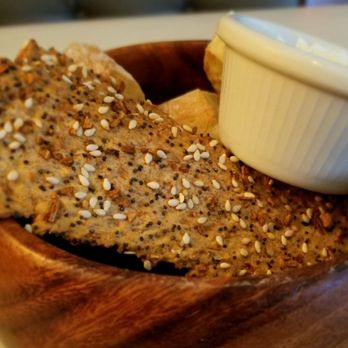 The Hard Shell Bellgrade - Close up on bread bowl which came with Sesame seed crackers and French bread. - Seafood Near Me - Midlothian, Virginia