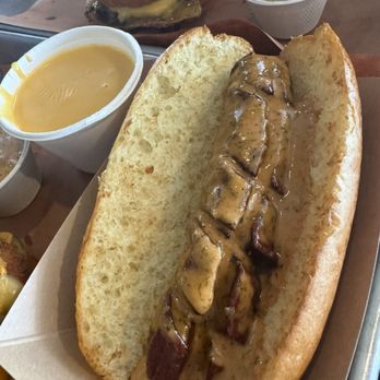 Burger And Butcher - Wagyu hotdog with special sauce and a side of cheese fries - Burgers Near Me - Sparta, New Jersey Burger And Butcher - Wagyu hotdog with special sauce and a side of cheese fries - Burgers Near Me - Sparta, New Jersey