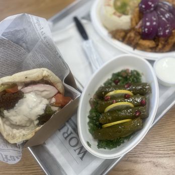 De Babel - Falafel Sandwich, Grape Leaves (4 Count), Chicken Tawook Plate - Mediterranean Near Me - Scottsdale, Arizona