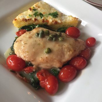 Guild House Restaurant - Chicken Piccata with polenta, spinach, and tomatoes. - New American Near Me - Bakersfield, California