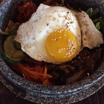 Burning Rice - Hot stone bowl with spicy pork and all toppings - Korean Near Me - The Colony, Texas