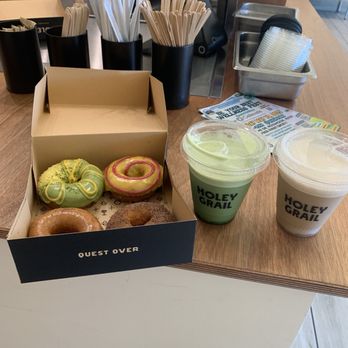 Holey Grail Donuts - Iced Matcha Latte, Iced Hawaii Vanilla Latte, Tasting Box (4 pack) - Donuts Near Me - Long Beach, California Holey Grail Donuts - Iced Matcha Latte, Iced Hawaii Vanilla Latte, Tasting Box (4 pack) - Donuts Near Me - Long Beach, California
