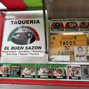 Taqueria El Buen Sazon - Menu/Store Sign - Food Trucks Near Me - Columbus, Ohio Taqueria El Buen Sazon - Menu/Store Sign - Food Trucks Near Me - Columbus, Ohio