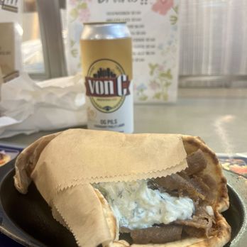 Olympia Gyro - Beef & Lamb Gyro Sandwich and beer - Mediterranean Near Me - Philadelphia, Pennsylvania