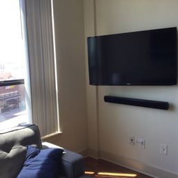 The TV and sound bar were installed. The TV and sound bar were installed.