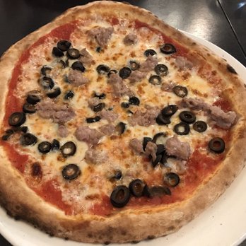 La Pizzeria - Sarda pizza - tomato sauce, mozzarella, black olives & sausage - Pizza Near Me - Campbell, California La Pizzeria - Sarda pizza - tomato sauce, mozzarella, black olives & sausage - Pizza Near Me - Campbell, California