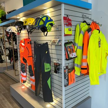 WesSpur Tree Equipment - Chainsaw safety gear hanging in the wesspur show room - Outdoor Gear Near Me - Bellingham, Washington WesSpur Tree Equipment - Chainsaw safety gear hanging in the wesspur show room - Outdoor Gear Near Me - Bellingham, Washington