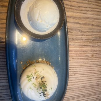 Hutong - Desert . Ice cream and a hard white chocolate shelf with mousse - Chinese Near Me - Miami, Florida Hutong - Desert . Ice cream and a hard white chocolate shelf with mousse - Chinese Near Me - Miami, Florida