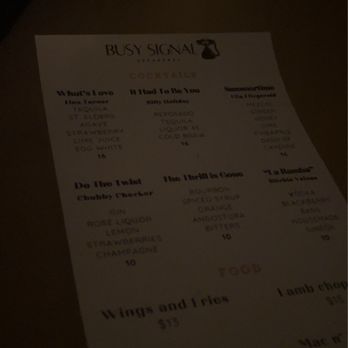 Busy Signal - Menu - Speakeasies Near Me - Austin, Texas