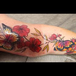 Twisted Addictions - MS support tattoo. Butterflies with the ms ribbon and flowers