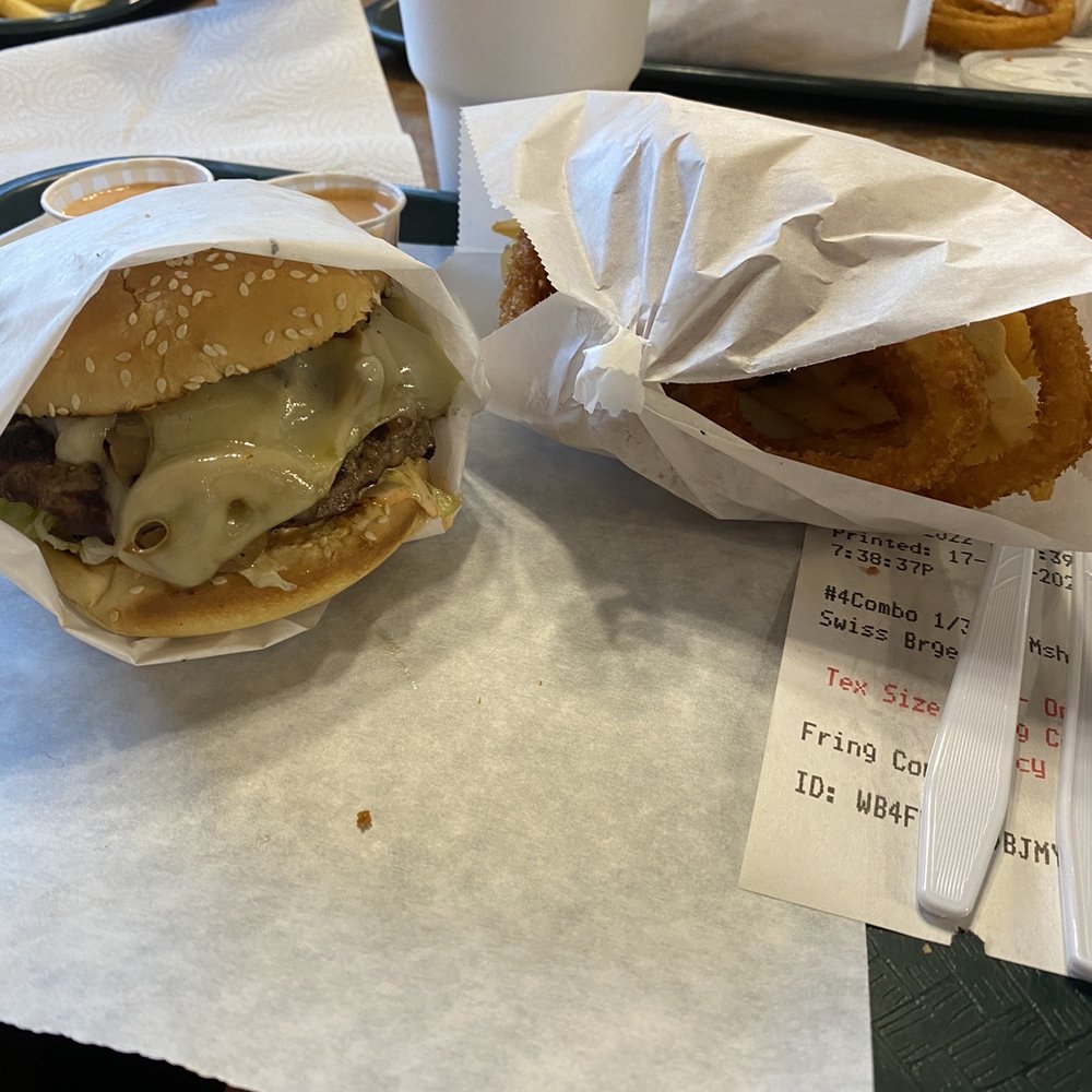 Tex's Star Grill - Mushroom Swiss Burger frings - Burgers Near Me - Watauga, Texas