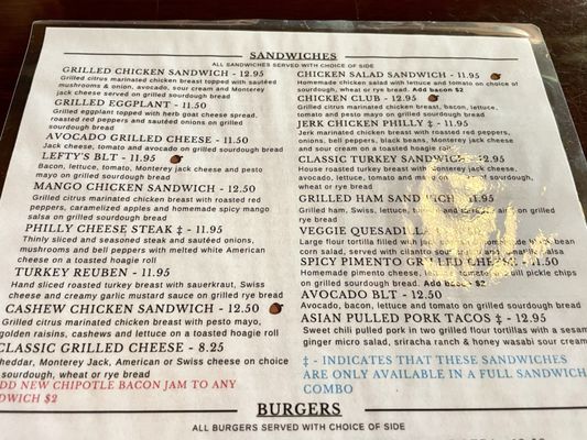Menu photo 2 Lefty's Main Street Grille Blacksburg, VA