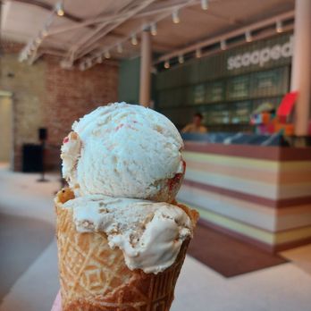 Scooped by Demetres - Raspberry cheesecake and west coast Salted Caramel flavors in waffle cone - Ice Cream & Frozen Yogurt Near Me - Toronto, Ontario Scooped by Demetres - Raspberry cheesecake and west coast Salted Caramel flavors in waffle cone - Ice Cream & Frozen Yogurt Near Me - Toronto, Ontario