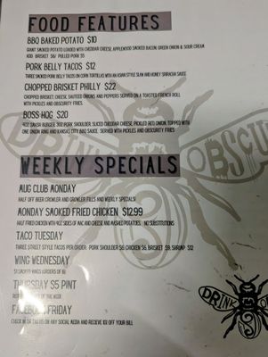 Menu photo 5 Obscurity Brewing Elburn, IL